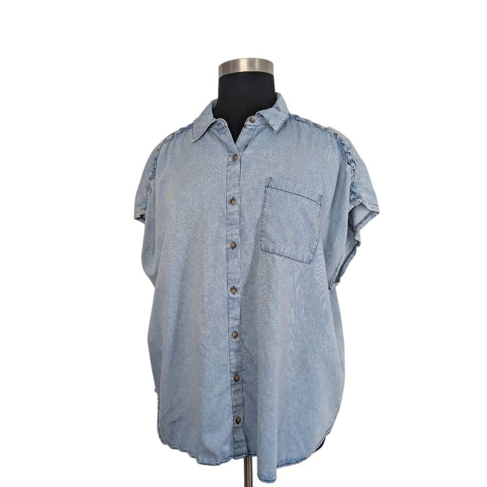 Jane Delancey 3X Blue Chambray Denim Shirt Western Minimalist Cottagecore Boho